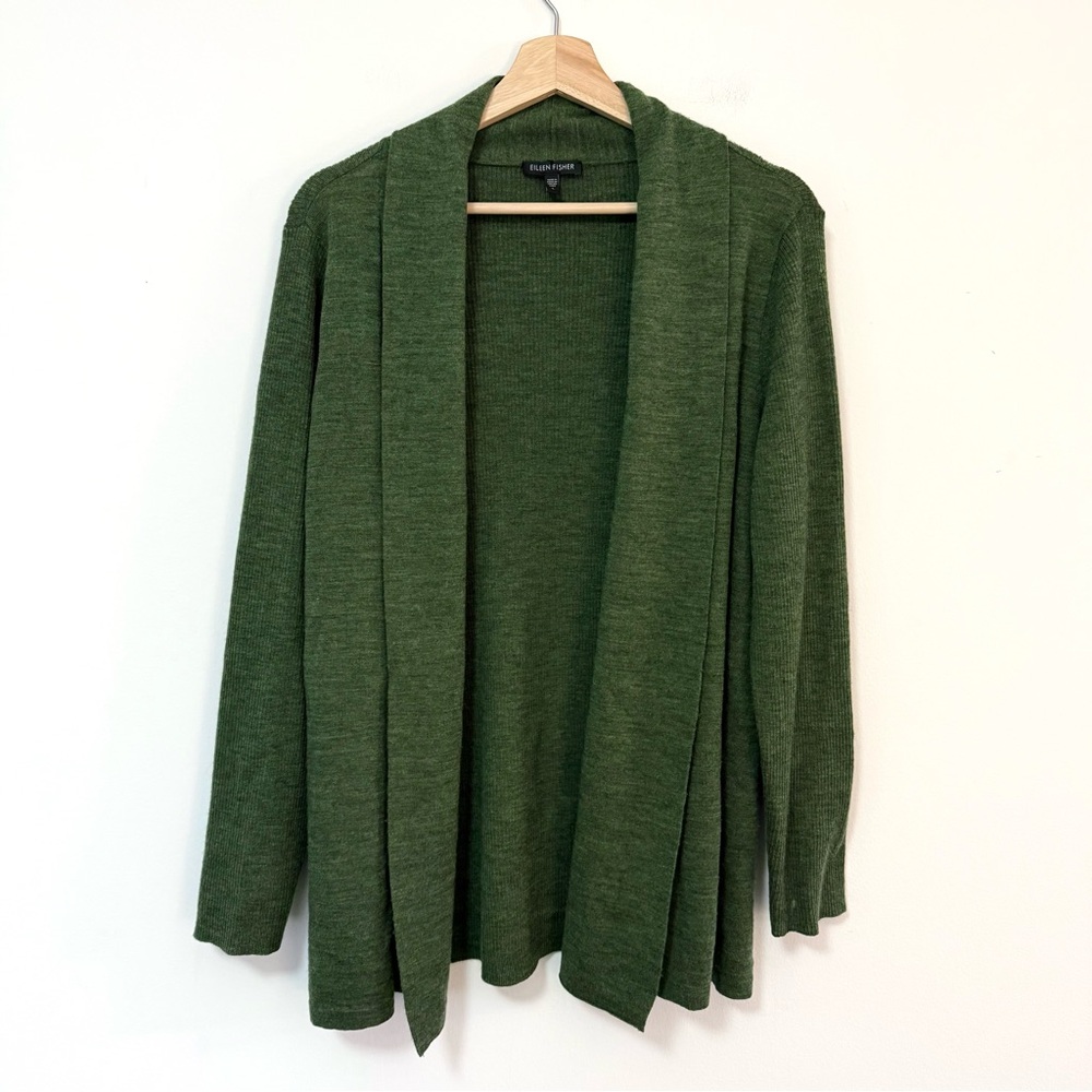 Eileen Fisher Green Fine Merino Wool Jersey Cardigan Sweater Women’s Large